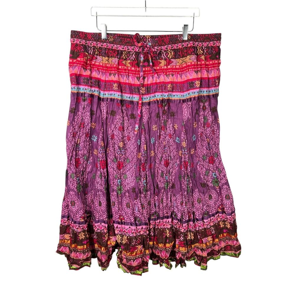 TravelSmith Peasant Broomstick Maxi Skirt Purple Crinkle Boho Festival 3X